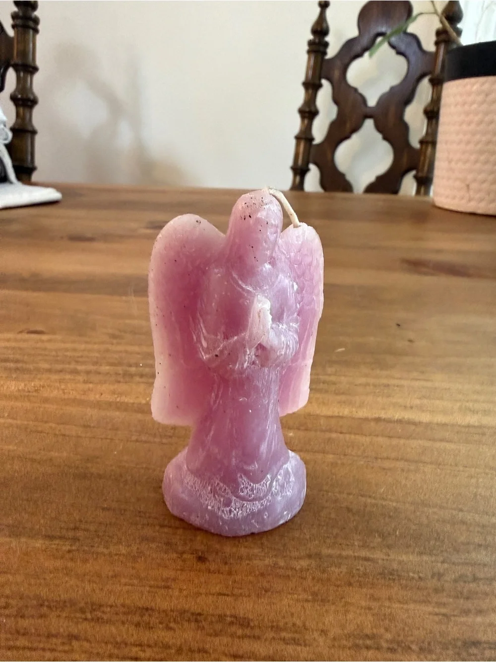 Hand-Carved Pink Angel Candle